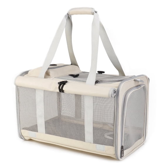 Breathable Cat Carrier with Roll-up Shades ,Pet Carrier with Convertible Handheld & Shoulder Strap, Cat Travel Bag with Removable Pad & Storage Pocket for Cats, Small Dogs, Beige,17.7"x 11.4"x 11.4"
