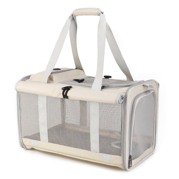 Breathable Cat Carrier with Roll-up Shades ,Pet Carrier with Convertible Handheld & Shoulder Strap, Cat Travel Bag with Removable Pad & Storage Pocket for Cats, Small Dogs, Beige,17.7"x 11.4"x 11.4"