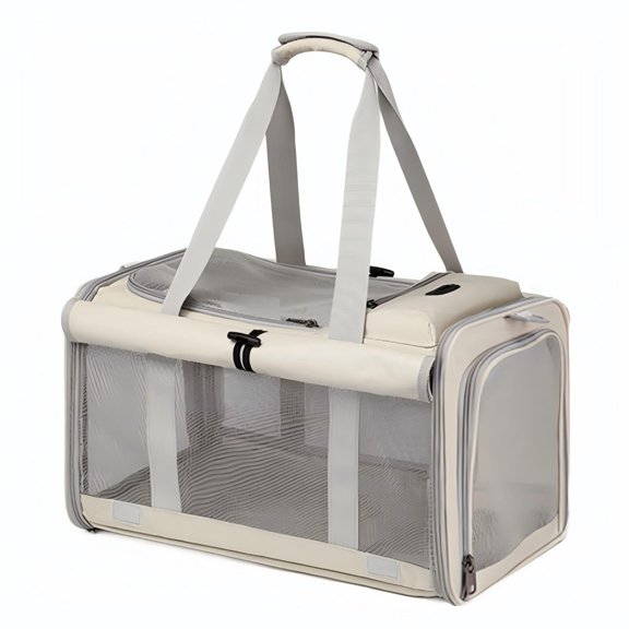 Breathable Cat Carrier with Roll-up Shades ,Pet Carrier with Convertible Handheld & Shoulder Strap, Cat Travel Bag with Removable Pad & Storage Pocket for Cats, Small Dogs, Beige,17.7"x 11.4"x 11.4"