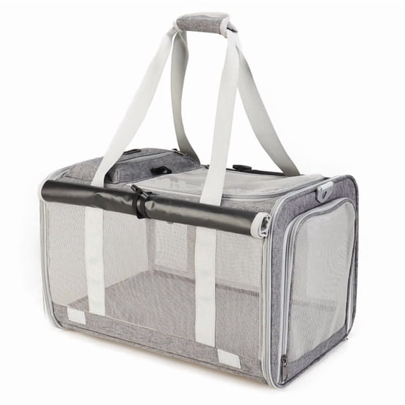Breathable Cat Carrier with Roll-up Shades ,Pet Carrier with Convertible Handheld & Shoulder Strap, Cat Travel Bag with Removable Pad & Storage Pocket for Cats, Small Dogs, Gray,17.7"x 11.4"x 11.4"