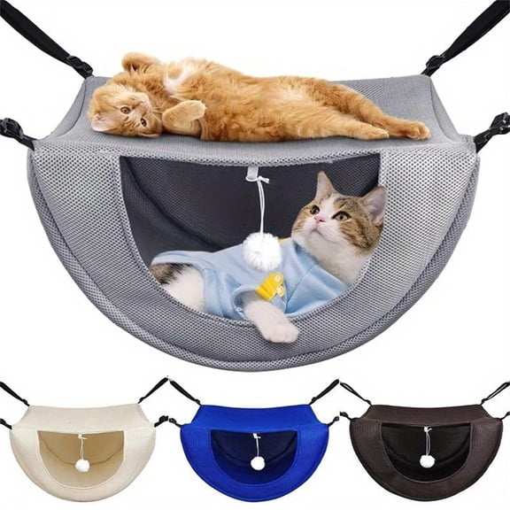 Breathable Cat Hammock Hanging Pet Bed, Ventilated Sandwich Mesh Elevated Sleeping Pad for Indoor Kittens Small Pets and Metal Cages