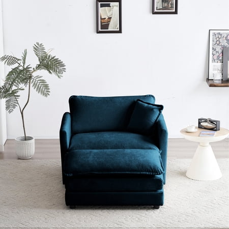 Breathable Chenille Chair with Ottoman / Stretch Legs for More Space
