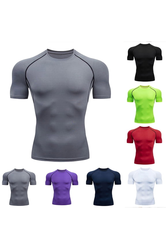 Breathable Compression Shirts for Men Athletic Quick Dry Base Layer Running Cycling T Shirt Training Workout Tops White S