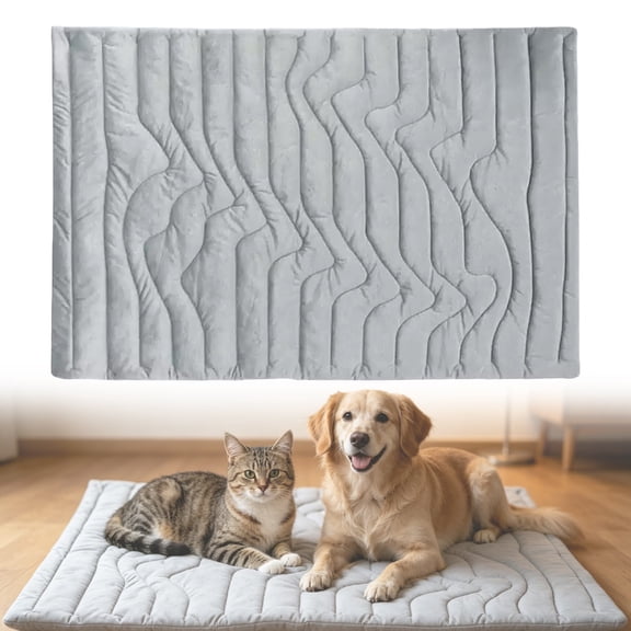 Breathable Cool Fiber Pet Cooling Mat for Large Dogs Cats, Cushioned Quilted Self-Cooling Crate Bed Topper, Anti-Slip Bottom Lightweight Summer Pad for Indoor Lawn Car Travel