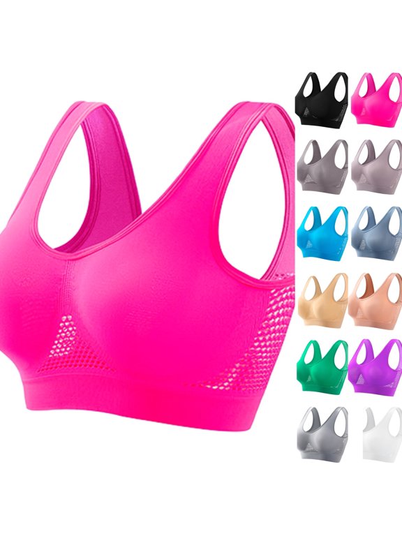 Breathable Cool Liftup Air Bra, Breathable Mesh Hole Large Size Sports Bra for Women,Hot Pink,2XL