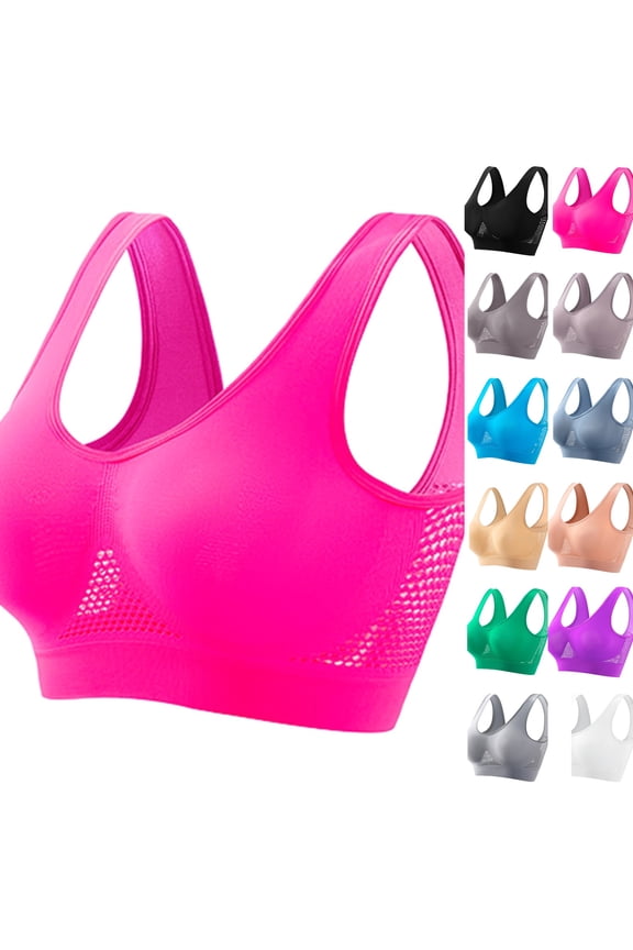 Breathable Cool Liftup Air Bra, Breathable Mesh Hole Large Size Sports Bra for Women,Hot Pink,2XL