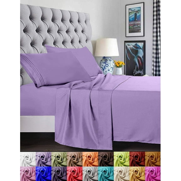 Bed Sheets Set - 4 Piece Bedding - Brushed Microfiber - Shrinkage and Fade Resistant - Easy Care - King Lilac