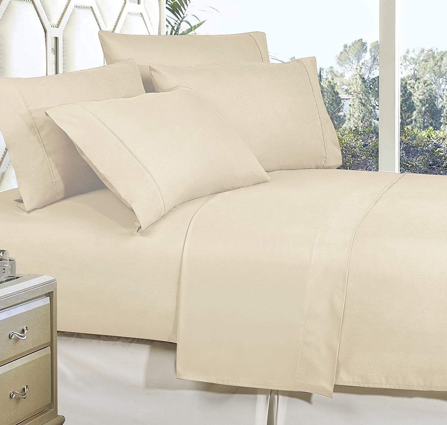 Elegant Comfort 1500 Hotel Quality Microfiber Wrinkle and Fade Resistant Cozy 6-Piece Bedding Set, Full Cream