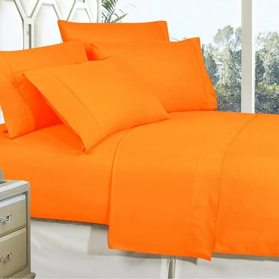 Elegant Comfort 1500 Hotel Quality Microfiber Wrinkle and Fade Resistant Cozy 6-Piece Bedding Set, Twin/Twin XL Elite Orange