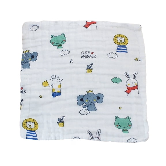 Breathable Cotton Baby Feeding Bib With Cartoon Print Detail, Reusable Washcloth For Mealtime Play 30x30cm