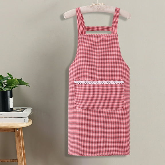 Breathable Cotton Canvas Apron for Adults - Summer Workwear, Cooking, Gardening - Red,Wine,Black,Coffee - 75x70cm (29.5x27.5in) - Lightweight 110g - Check Style Design