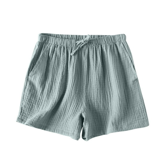 Breathable Cotton Linen Shorts-Women Mid Elastic Waist Short Classic Fit Pants Solid Color Casual Shorts Drawstrings Pant Lightweight Comfort Lounge Shorts