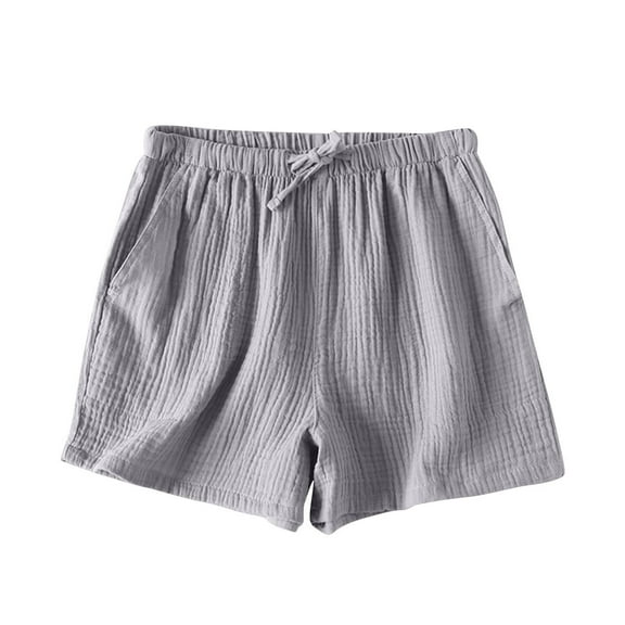 Breathable Cotton Linen Shorts-Women Mid Elastic Waist Short Classic Fit Pants Solid Color Casual Shorts Drawstrings Pant Lightweight Comfort Lounge Shorts