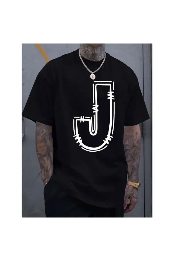 Breathable Cotton Men's Casual T-Shirt - Comfort Fit with Stylish J-Letter Print for Spring & Summer