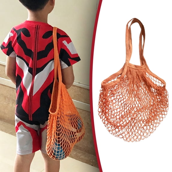 Breathable Cotton Mesh Shopping Tote, 40lb Heavy Duty Reusable Grocery Bag with 10" Shoulder Straps, String Produce Bag for Farmers Market Vegetable Storage or Picnic, Orange, By Tanuke store