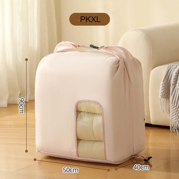 Breathable Cotton Quilt Storage Bag with Clear Window Large Bedding Organizer for Comforters Blankets Closet