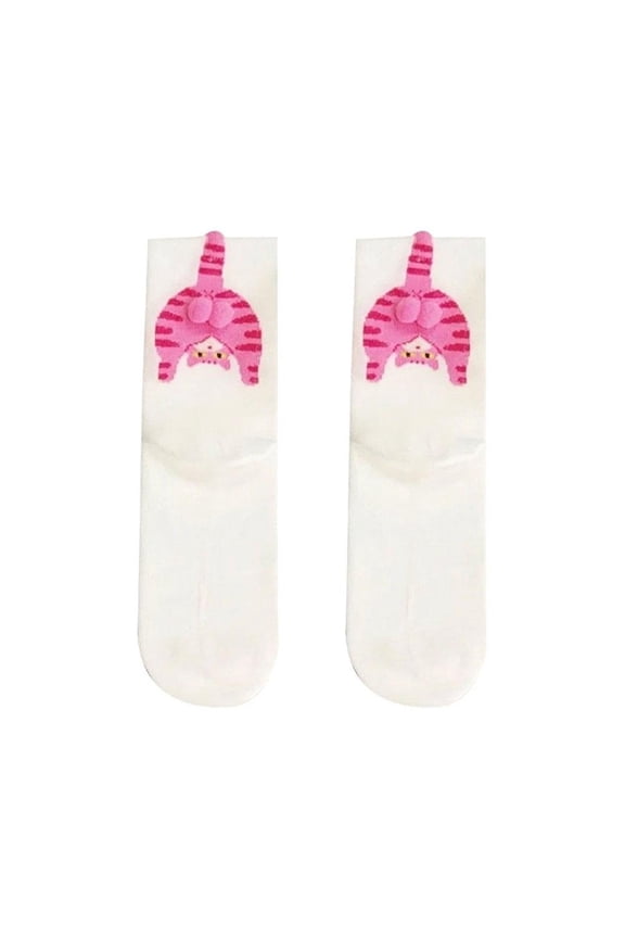 Breathable Crew Socks With Funny Cartoon Cats Graphics Fuzzy Wear