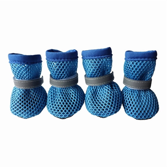 Breathable Dog Shoes with Mesh & PU, Non-Slip & Easy to Put On with Magic Tape - 4pcs Blue Pet Foot Covers for Small Dogs, Indoor & Outdoor Use - Size M