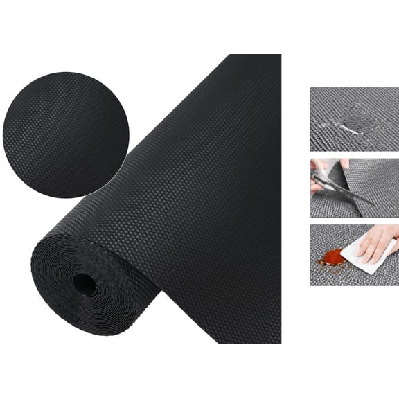 Breathable Drawer Liner & Shelf Liners for Cabinets – Washable, Reusable, Ideal for Kitchen, Laundry & Toolboxes (11.8"W x 118"L, Black)