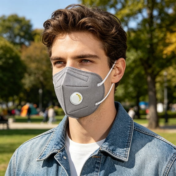 Breathable Dust Face Mask with Valve , Comfortable Safety Respirator for Work, Allergies & Lawn & Garden Care Gray