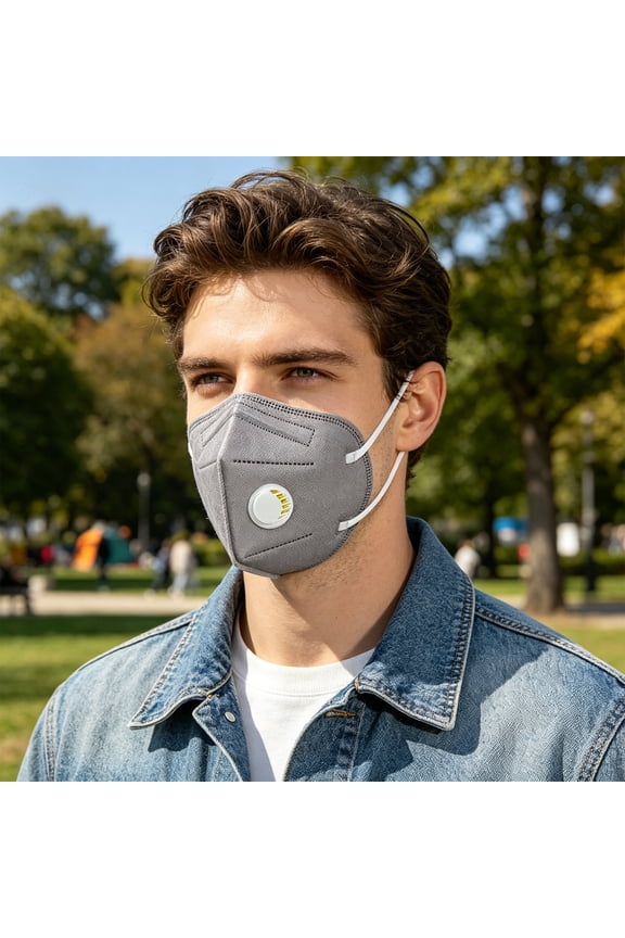 Breathable Dust Face Mask with Valve , Comfortable Safety Respirator for Work, Allergies & Lawn & Garden Care Gray