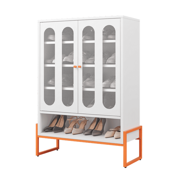 Breathable Entryway Shoe Organizer  Space-Saving Shoe Locker-Raised Base + Quick-Access Hollow Storage for Daily Essentials,Moisture-Resistant Mesh Cabinet with Hollow Storage Base