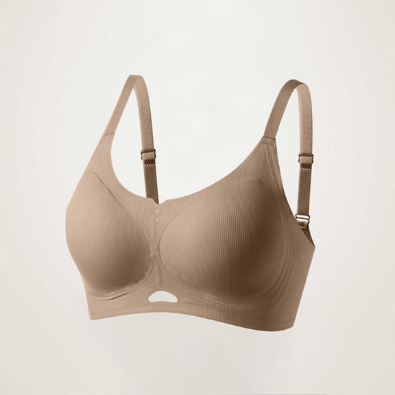 Breathable Everyday Bras - Women's Solid Color Sling Seamless Bra with Removable Pads Everyday Bras Khaki L