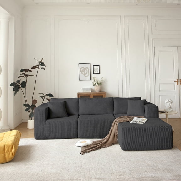 Breathable Fabric 3-Seat Grey Sectional - Relaxing in the Living Room with High-Resilience Sponge