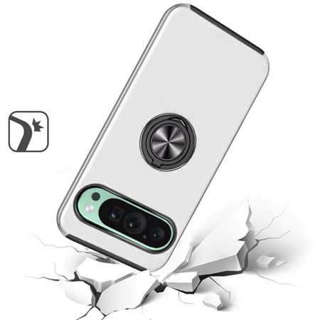 For Google Pixel 9 6.3inch CHIEF Oil Painted Magnetic Ring Stand Hybrid Case Cover - Silver
