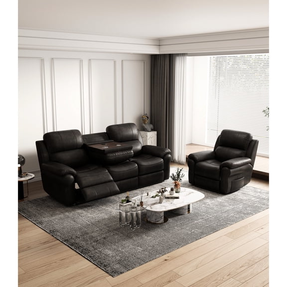Breathable Fabric Power Reclining - Color. With Drop Down Table & Wireless . Button. 3 With Stainless Steel Cupholders. Modern Comfortable Design. Heavy Material. Soft Foam Cushions . Contemporary