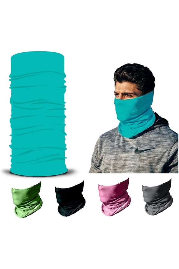 Breathable Face Mask 12-in-1 Headband - Soft Stretchy Polyester Neck Gaiter, Balaclava, Sun Protection for Outdoor Activities - Hiking, Fishing, Running - Blue