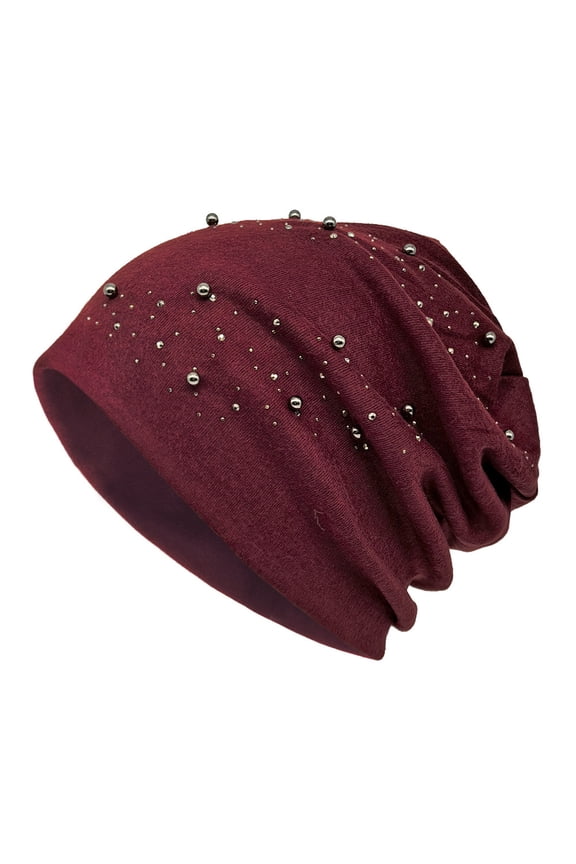 Breathable Faux Pearls Decorated Cap For Women Polyester Elastic Fit Winter Hat Comfortable Hat Ideal For Everyday