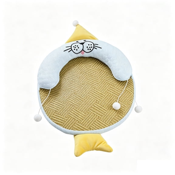 Breathable Fish Shaped Summer Pet Bed, Soft U-Shaped Neck Pillow, Detachable Cat Toys, Washable Cooling Mat, Indoor Outdoor Resting Pad for Small Dogs, Cats, Puppies, Rabbits,Blue