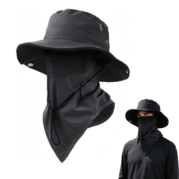 Breathable Fisherman Hat with Detachable Face Mask Adjustable for Men Women
