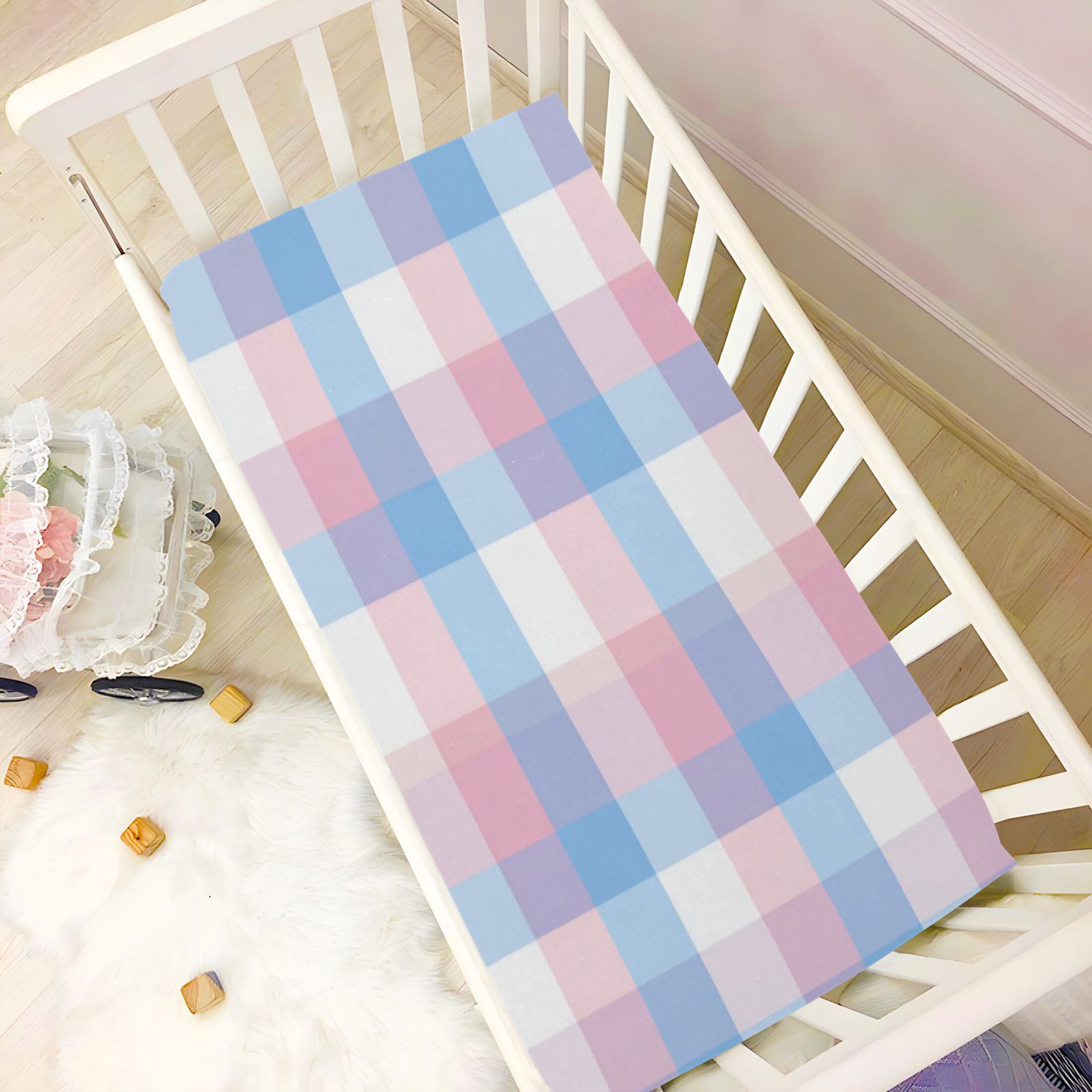 Breathable Fitted Crib Sheets Playard Sheet for Baby Soft Skin-Friendly Mattress Cover with Elastic Band All Seasons Blue and Pink Phone Wallpaper