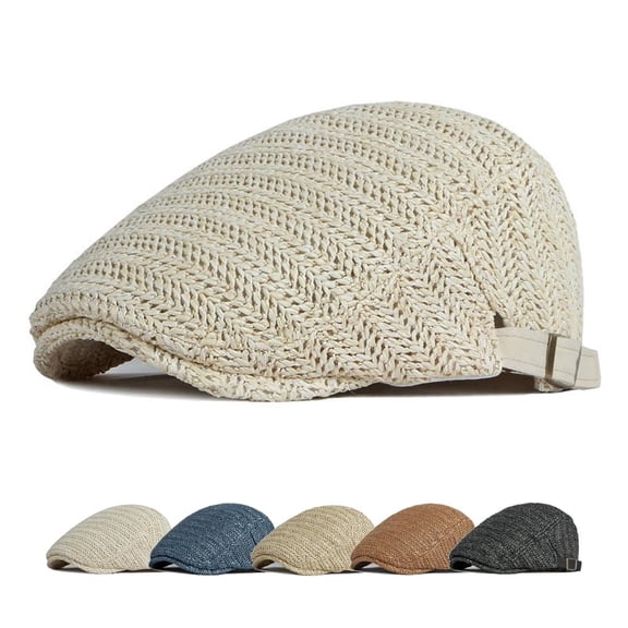 Breathable Flat Cap with Adjustable Strap, Mesh Summer Newsboy Hat for Men Women