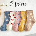 thumbnail image 1 of [Breathable Floral Socks] 5Pairs Youngsters' Breathable & Soft Crew Socks - Fashionable Floral Design, Perfect for Spring/Summer -, 1 of 7