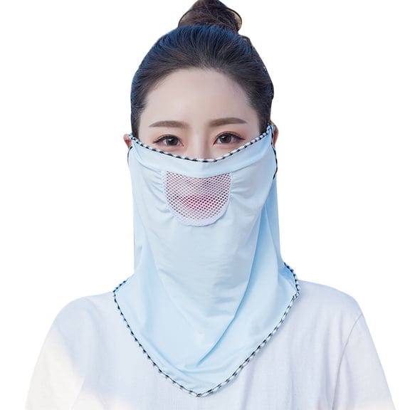 Breathable Full Face Mask with Wide Brim Sun UV Protection Hood for Men Women Fishing Motorcycle Skiing Blue One Size