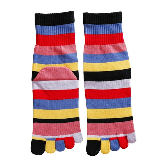 Breathable Full Finger Toe Socks Middle Socks Athletic Toe Separated Socks Colorful Rainbow Striped Socks for Women