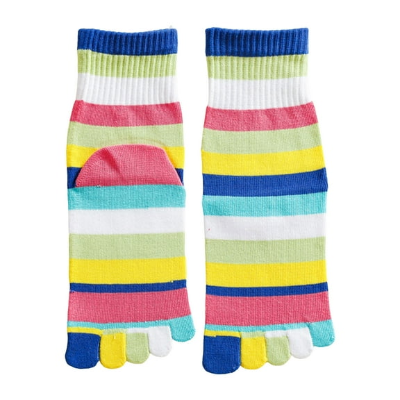 Breathable Full Finger Toe Socks Middle Socks Athletic Toe Separated Socks Colorful Rainbow Striped Socks for Women