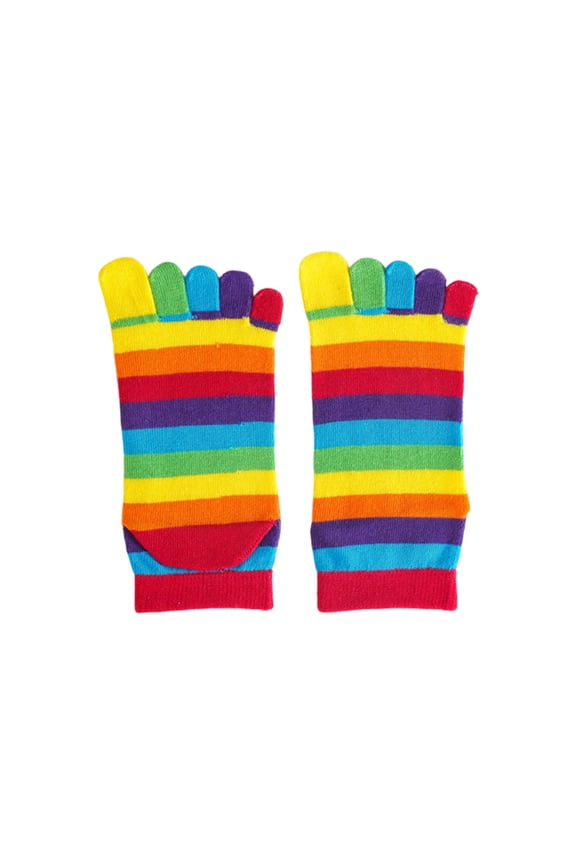Breathable Full Finger Toe Socks Middle Socks Athletic Toe Separated Socks Colorful Rainbow Striped Socks for Women