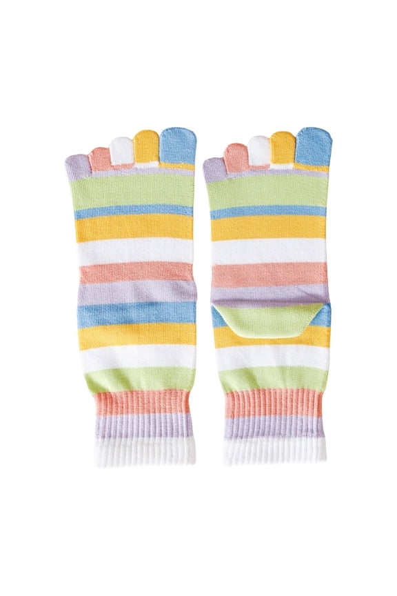 Breathable Full Finger Toe Socks Middle Socks Athletic Toe Separated Socks Colorful Rainbow Striped Socks for Women