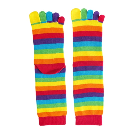 Breathable Full Finger Toe Socks Middle Socks Athletic Toe Separated Socks Colorful Rainbow Striped Socks for Women