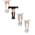 thumbnail image 1 of Breathable Girls Socks Double Needle Knit Long Tube Crew Socks For Kids Soft Comfortable Everyday Wear For 3 *4PCS(Black & Grey & White & Beige,L), 1 of 5