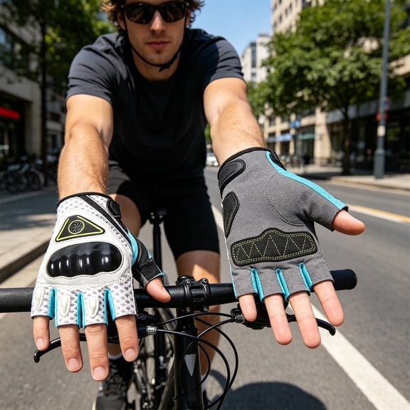 Breathable Half‑Finger Motorcycle Cycling Gloves, Hard Knuckle Protection & Shock‑Absorbing Padding, Anti‑Slip Palm, Adjustable Wrist Strap