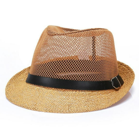 Breathable Hollow Mesh Jazz Hat Unisex Breathable Mesh Jazz Hat with Wide Brim Sunscreen Adjustable Size Solid Color Belt Decor Men Women Jazz Hat