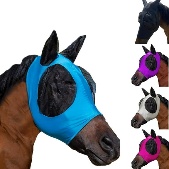Horse Fly Mask with Ears - UV Protection Fly Veil with Comfortable Elastic Design for Equine Sun Protection - Breathable Mesh Fly Shield for Quiet Riding & Pasture Use - Fits All Horse Sizes