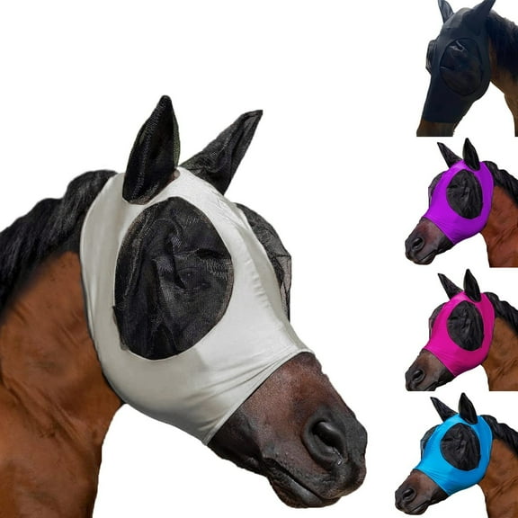 Breathable Horse Fly Mask with Full Ears Protection, Smooth Elastic UV Shield for Summer, Blocks Flies and Sun for Riding, Training and Pasture, Comfort Fit