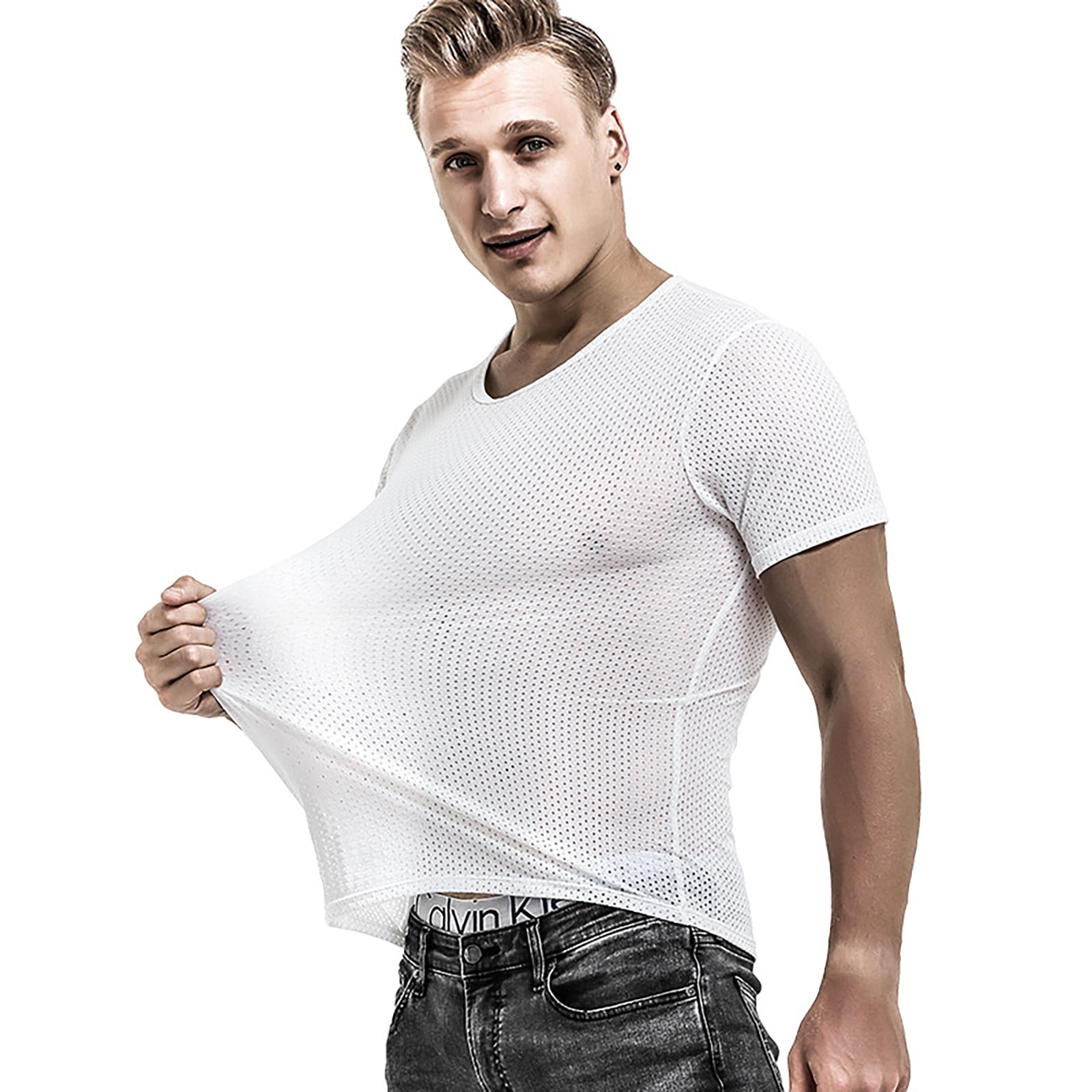 Breathable Ice Silk Mesh Knit T Shirt for Summer Slim Fit Short Sleeve ...