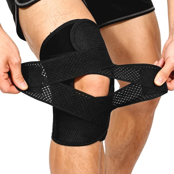 Breathable Knee Support Brace with 4 Reinforced Spring Stabilizer V Shape Cross Compression Knee Sleeve for Joint Protection